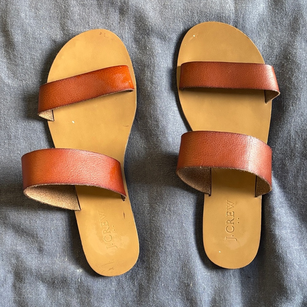 J. Crew Tan Leather Slide Sandals